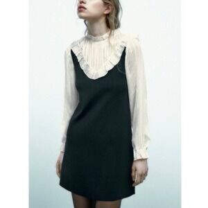 Zara Black and Cream Long Sleeve Dress